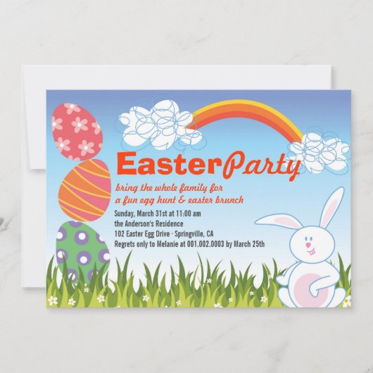 Niedlich Ostern Bunny Rabbit Fun Egg Jagd Party la Einladung (Vorderseite)