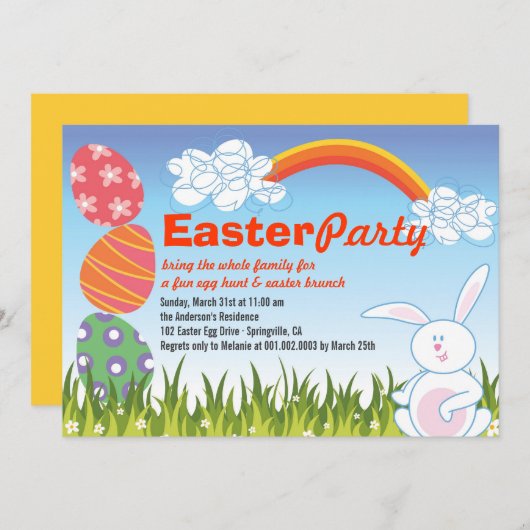 Niedlich Ostern Bunny Rabbit Fun Egg Jagd Party la Einladung (Vorne/Hinten)