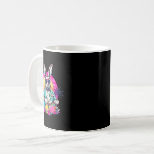 Niedlich Ostern Bunny Retro Miami Look farbenfrohe Kaffeetasse (Vorderseite Links)