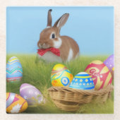Niedlich Ostern-Bunnyum für eine positive Stimmung Glasuntersetzer (Vorderseite)