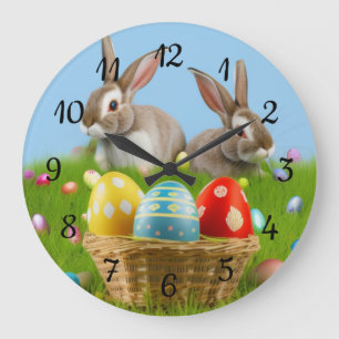 Niedlich Ostern-Bunnyum für eine positive Stimmung Große Wanduhr