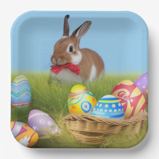 Niedlich Ostern-Bunnyum für eine positive Stimmung Pappteller (Vorderseite)