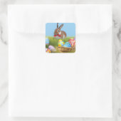 Niedlich Ostern-Bunnyum für eine positive Stimmung Quadratischer Aufkleber (Tasche)
