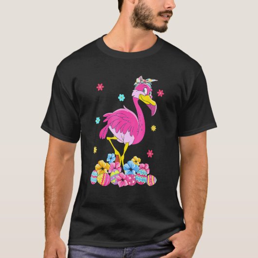 Niedlich Ostern Flamingo Bunny Eggs Blume Frühjahr T-Shirt (Vorderseite)