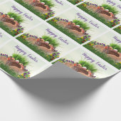 Niedlich Ostern Kaninchen im Blumengarten Urlaub Geschenkpapier (Ecke)