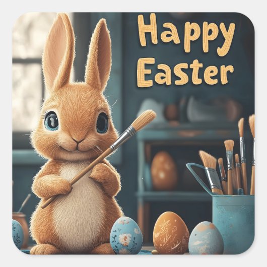 Niedlich Ostern Sonnenanbeter: Springtime Art Quadratischer Aufkleber (Vorderseite)