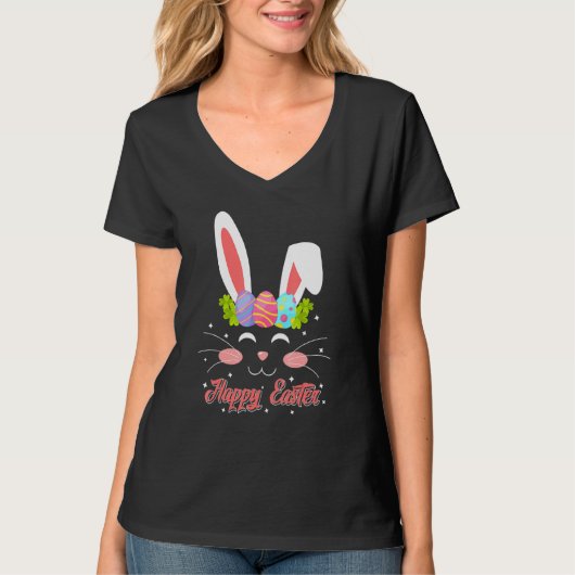 Niedlich Ostern T-Shirt Rabbit Face Happy Osterjun (Vorderseite)