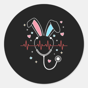 Niedlich Osternurse Bunny Stethoscope Heartbeat Nu Runder Aufkleber