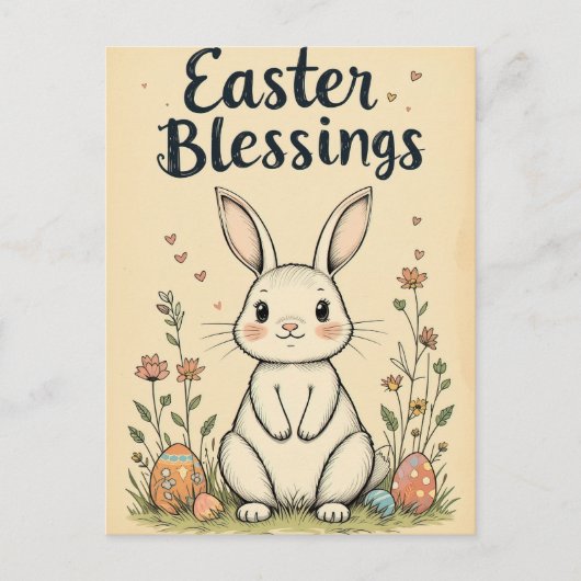 Niedlich Ostersegnung Bunny Postkarte (Vorderseite)