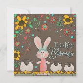 Niedlich Ostersegnung Bunny Rabbit Bloral Mitteilungskarte (Vorderseite)
