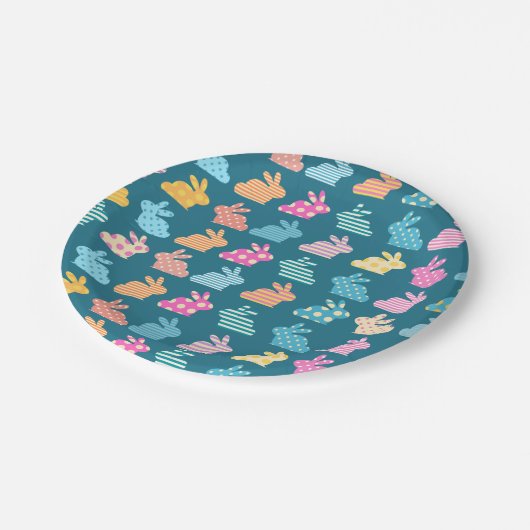 Niedlich Ostersonnenmuster Blau Pappteller (Schrägansicht)