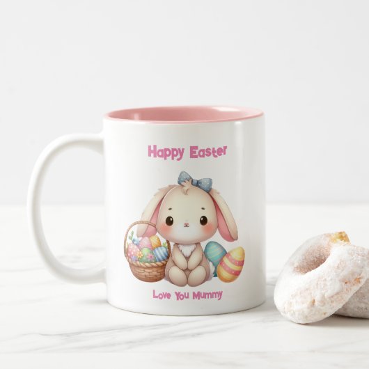 Niedlich Ostersonnige Girly Pink individuell einst Zweifarbige Tasse (Mit Donut)