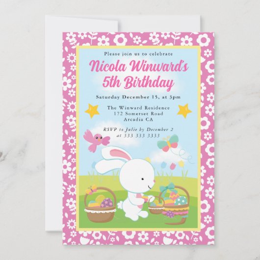 Niedlich Ostersonniger Frühling Kindergeburtstag Einladung (Vorderseite)