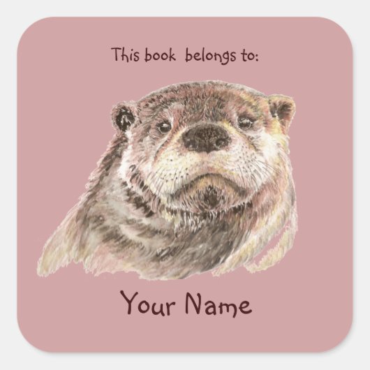 Niedlich Otter Animal Dieses Buch gehört Buchzeich Quadratischer Aufkleber (Vorderseite)