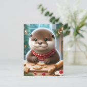 Niedlich Otter backen Weihnachtskekse Postkarte (Stehend Vorderseite)