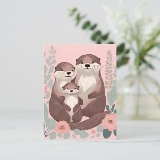 Niedlich-Otter-Familie Postkarte (Stehend Vorderseite)