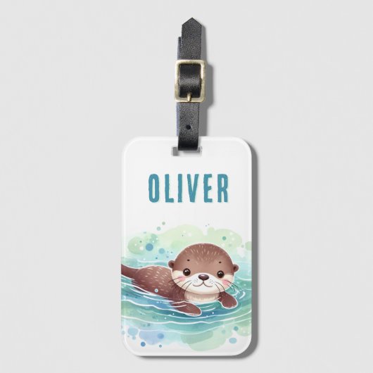 Niedlich Otter Illustration Individuelle Name Gepäckanhänger (Vorderseite Vertikal)