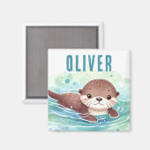Niedlich Otter Illustration Individuelle Name Magnet (Vorderseite/Rückseite)