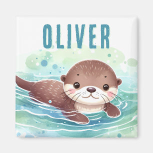 Niedlich Otter Illustration Individuelle Name Magnet