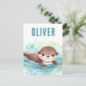 Niedlich Otter Illustration Individuelle Name Postkarte (Stehend Vorderseite)
