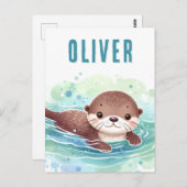 Niedlich Otter Illustration Individuelle Name Postkarte (Vorne/Hinten)