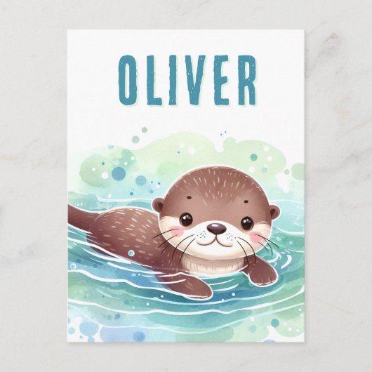 Niedlich Otter Illustration Individuelle Name Postkarte (Vorderseite)