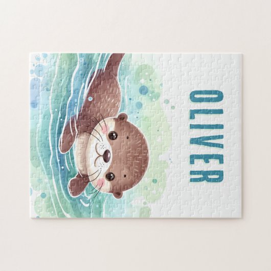 Niedlich Otter Illustration Individuelle Name Puzzle (Horizontal)