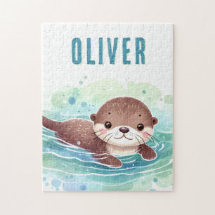 Niedlich Otter Illustration Individuelle Name Puzzle