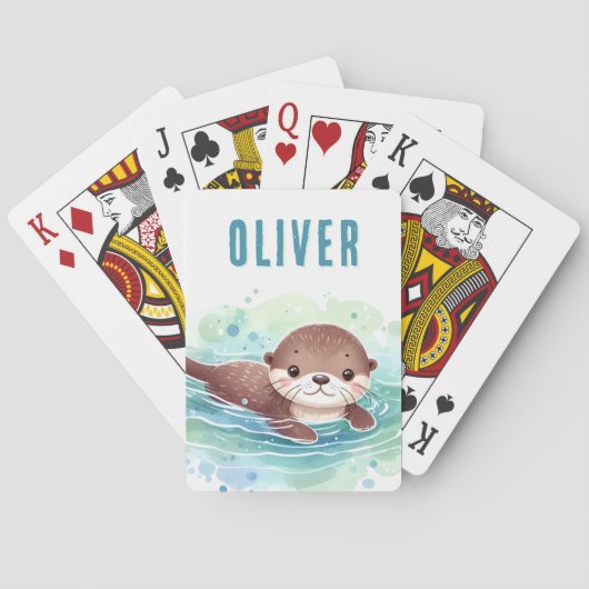 Niedlich Otter Illustration Individuelle Name Spielkarten (Rückseite)