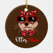 Niedlich Otter Mama Funny Bow Turban Brille Keramik Ornament (Vorne)