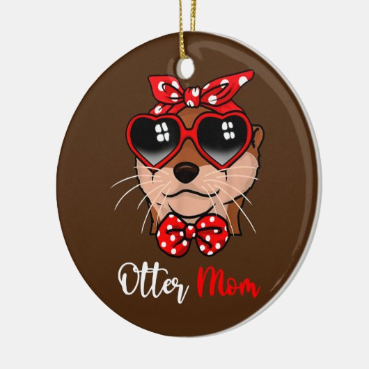 Niedlich Otter Mama Funny Bow Turban Brille Keramik Ornament (Links)