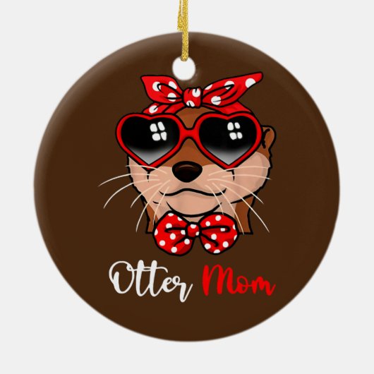 Niedlich Otter Mama Funny Bow Turban Brille Keramik Ornament (Hinten)