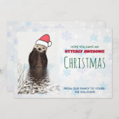 Niedlich Otter mit einer Weihnachtsmannmütze Weihn Dankeskarte (Vorne/Hinten)