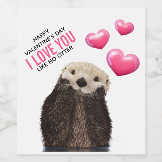 Niedlich Otter mit HerzValentinstag Spaß Weinetikett (Einzelnes Label)