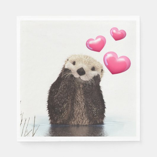 Niedlich Otter mit Liebe Herz Serviette (Vorderseite)
