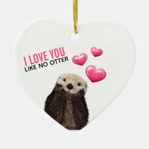 Niedlich Otter mit rosa Herzen Liebe Puppen Keramik Ornament