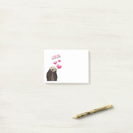 Niedlich Otter mit rosa Herzen Liebe Puppen Post-it Klebezettel (Auf Schreibtisch)