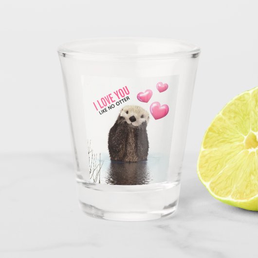 Niedlich Otter mit rosa Herzen Liebe Puppen Schnapsglas (Vorderseite)