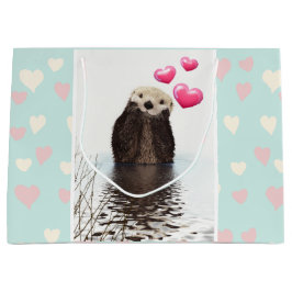 Niedlich Otter mit rosa Liebe Herz Große Geschenktüte