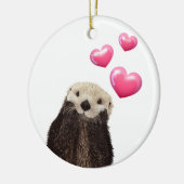 Niedlich Otter mit rosa Liebe Herz Keramik Ornament (Links)