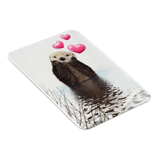 Niedlich Otter mit rosa Liebe Herz Magnet (Rechte Seite)
