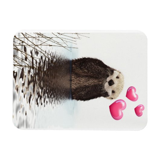 Niedlich Otter mit rosa Liebe Herz Magnet (Horizontal)
