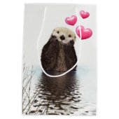 Niedlich Otter mit rosa Liebe Herz Mittlere Geschenktüte (Rückseite)