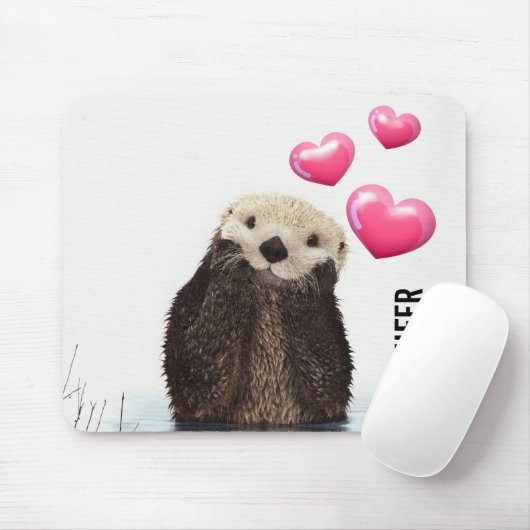 Niedlich Otter mit rosa Liebe Herz Mousepad (Mit Mouse)