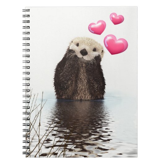 Niedlich Otter mit rosa Liebe Herz Notizblock (Vorderseite)