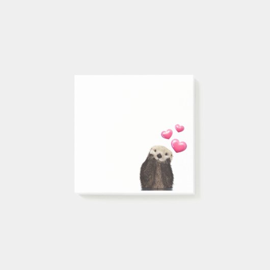 Niedlich Otter mit rosa Liebe Herz Post-it Klebezettel (Vorderseite)
