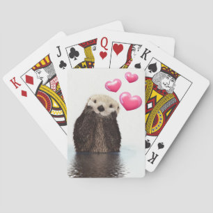 Niedlich Otter mit rosa Liebe Herz Spielkarten