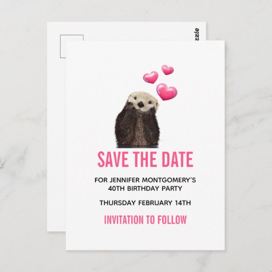 Niedlich Otter mit Valentines Hearts Save the Date Postkarte (Vorne/Hinten)