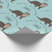 Niedlich Otter Muster Individuelle Name Geburtstag Geschenkpapier (Ecke)