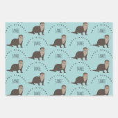 Niedlich Otter Muster Individuelle Name Geburtstag Geschenkpapier Set (Vorderseite 3)
